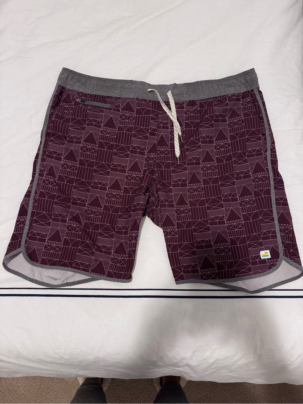 Vuori Men's Maroon Geometric Swim Trunks